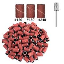 100pcs Brown Sandpaper Bands + 1pc Electric Nail Drill Bit, Nail File Cutter, 120# 180# 240# Grit