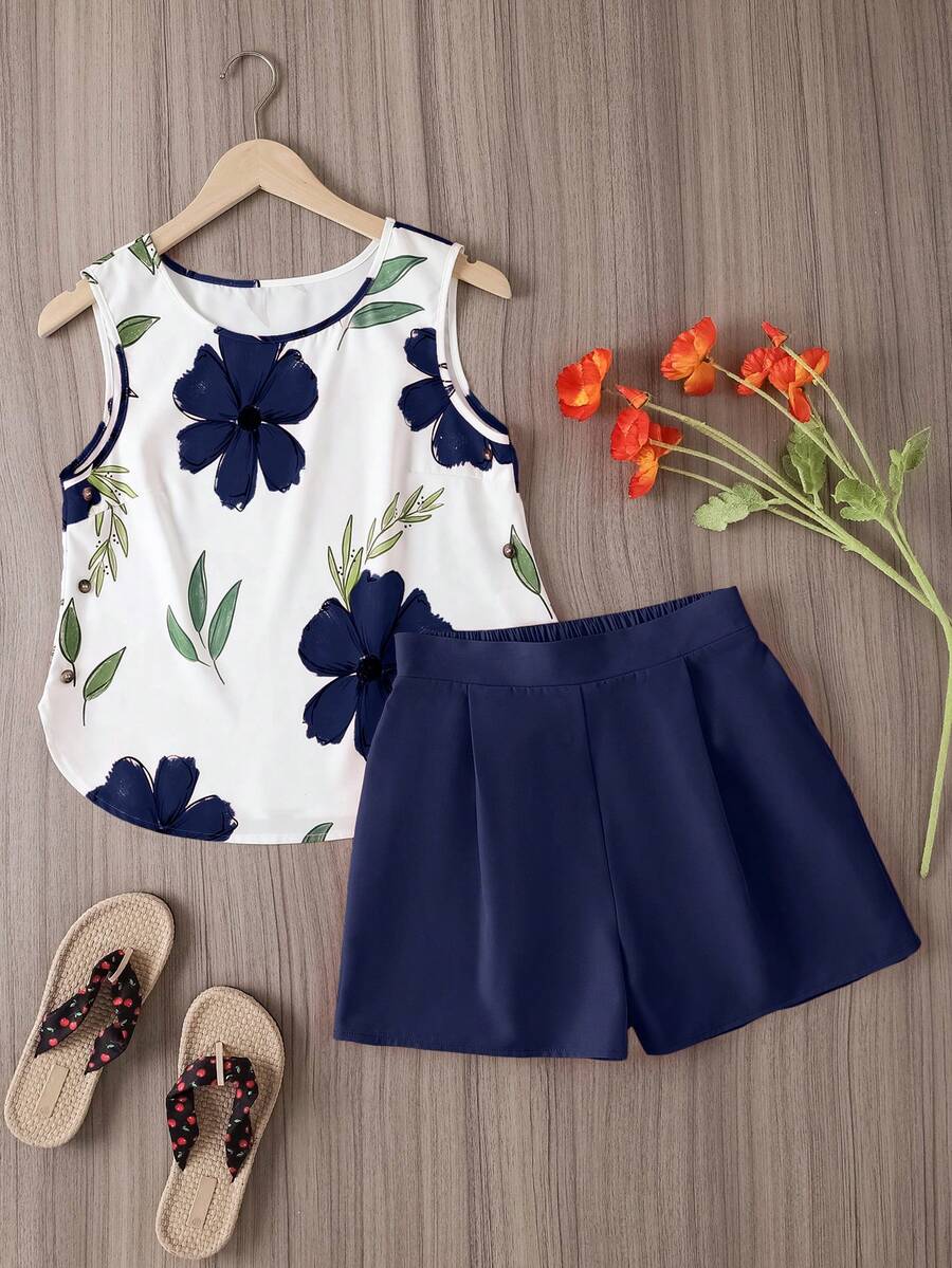 Bộ đồ in họa tiết Oulis 2 món, thích hợp cho mùa xuân/hè, ngày Valentine, phong cách quý cô thanh lịch, kỳ nghỉ hè, đám cưới, dã ngoại, đi biển, nghỉ xuân. - Nhiều màu - Xem 1