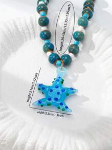 1 Pc Summer Glass Starfish Pendant Necklace, Bohemian Beaded Necklace With Starfish Charms, Women Jewelry Necklaces Suitable For Beach, Travel, Photoshoot, Vacation Accessories (Handmade, Shape And Color Have Randomness)