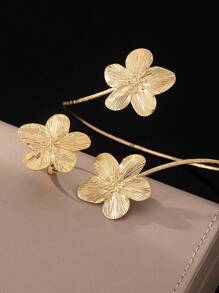 2pcs Fashionable 5-Petal Flower Opening Bracelet & Ring Set, Minimalist & Versatile Elegant