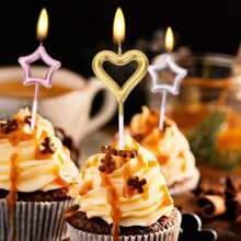 Vela Bolo Cupcake Coração Estrela Metalizado Aniversário Com 3 Unidades - Prata - Visão 3