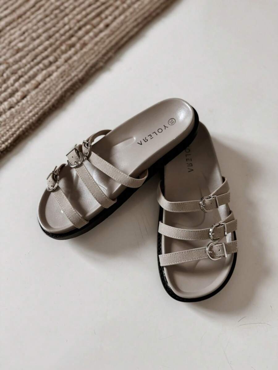 1 Pair Women's Adjustable Buckle Beach & Outdoor Holiday Sandals, Spring/Summer - Khaki - View 1