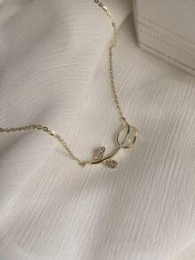 1 件时尚优雅简约郁金香花项链 - 彩色 - 查看 4