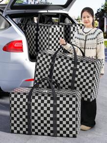 1 pièce Sac de voyage noir, sac de rangement de vêtements grande capacité, sac de rangement de couette, sac de rangement pliable, sac d'emballage pour déménagement, sac de rangement de vêtements, sac de rangement saisonnier, poignée renforcée à double fermeture éclair pour le déménagement, sac de rangement divers, accessoires de stockage pour déménagement