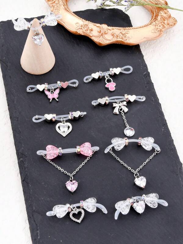 Hängende gefälschte Brustwarzen-Piercings rosa Herz gefälschte Brustwarzen-Ringe schmerzloses Silikon-Imitat Brustwarzen-Ringe Y2K Brustwarzen-Ringe Schnuller Herz CZ Schleife Körper Piercing Schmuck als Geschenk für Frauen