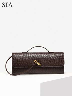 SIA Women's Retro Minimalist Woven Texture Angora Red Vintage Flap Lock Large Capacity Clutch Handbag,