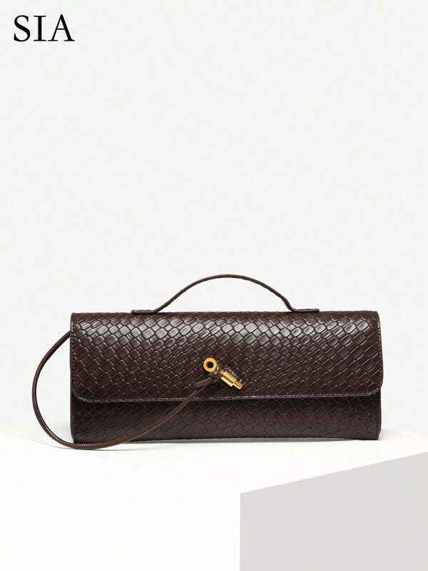 SIA Dames Retro Minimalistische Geweven Textuur Angora Rood Vintage Flap Lock Grote Capaciteit Clutch Handtas, Schoudertas, Geschikt voor Formele Evenementen, Dagelijkse Draagtas