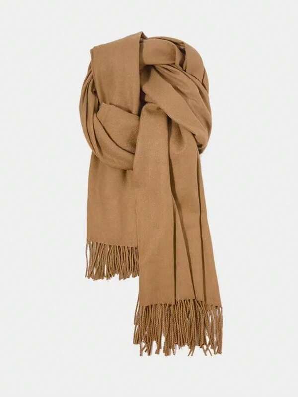 MilyModa Cachecol  feminino imitação de cashmere,inverno fino 150g com franjas