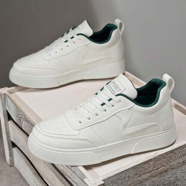 (Size Runs Small) Men's Fashion Solid Color Skateboard Shoes, Comfortable Non-Slip Casual Lace-Up Thick Sole Sneakers, Suitable For Outdoor Activities. Size 39-48 (Choose According To Insole Length)