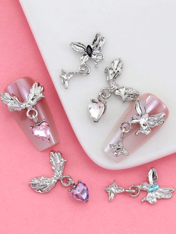 10 Pieces Per Pack Of Nail Art Nail Charm Nail Accessories, Three-Dimensional Butterfly Tassel Pendant, Love Light Luxury Style DIY Nail Decorations Suitable For Daily Life And Holiday Parties