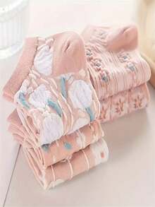 1 Pair/10 Pairs/20 Pairs/30 Pairs/40 Pairs Random Spring/Summer Cute Cat, Strawberry, Floral Print Socks, Soft & Breathable, Suitable For Girls, Campus, Sports, Daily Wear - Multicolor - View 3
