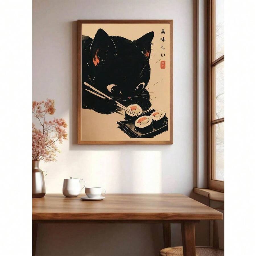 1pc Tranh in nghệ thuật vải canvas hình mèo dễ thương thời trang hiện đại dùng để trang trí nhà cửa, văn phòng, hoàn hảo cho phòng khách, phòng ngủ, nhà bếp, v.v. Khung quà tặng trang trí tùy chọn - Nhiều màu - Xem 1
