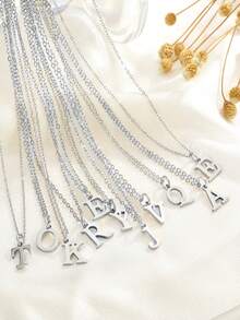 1 件精美时尚珠宝项链，不锈钢 A-Z，26 个英文首字母吊坠，节日礼物，适合女性日常佩戴不锈钢字母吊坠项链 - 銀色 - 查看 4