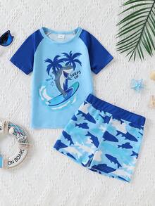 Kid's 2pcs Swimsuit - Top & Shorts, Toddler/Children Swimming Trunks, Beach Vacation