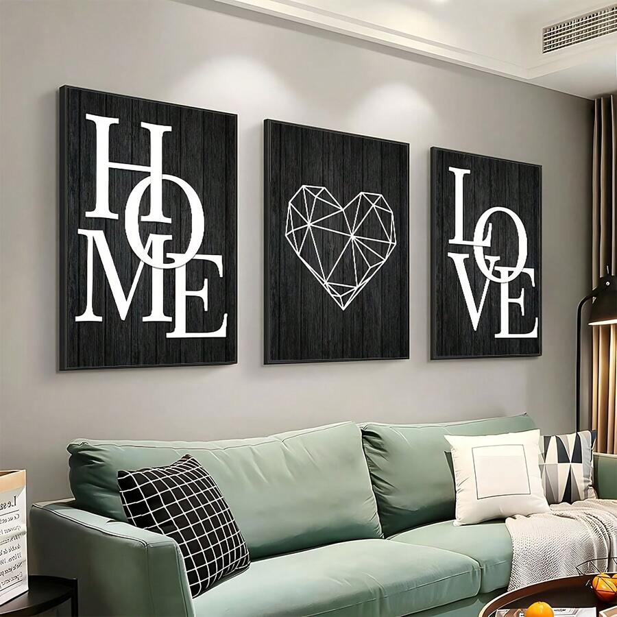 3 件黑色家居爱情海报和印刷品、高品质帆布印刷、黑白帆布画、北欧装饰家居艺术、适用于客厅和卧室、帆布墙艺术、家居装饰、房间海报、房间装饰美学、房间装饰用品、可选框架。 - 黑與白 - 查看 1