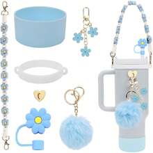 7pcs Mug Accessory Set, Includes 1pc Water Bottle Handle Strap, 1pc Silicone Mug Cover, 1pc Butterfly Straw Lid, 2pcs Butterfly And Hairball Ornaments For Mugs Glasses For 40oz.&30oz Glass Mugs Mug Accessories - Multicolor - View 21