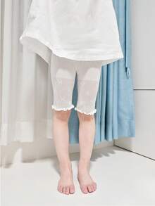 1 Pair Girls' Frill Trim 3/4 Length Mesh Tights - White - View 2