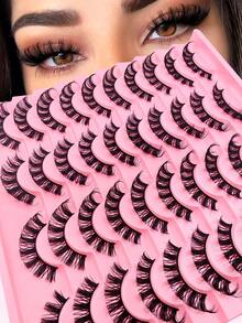 20 对假睫毛俄罗斯条状睫毛 D 卷曲纤细自然外观 16 毫米卷曲仿貂皮睫毛像睫毛延长一样蓬松的猫眼假尾巴细长睫毛包条状睫毛，睫毛，睫毛，假睫毛 - 黑色 - 查看 4
