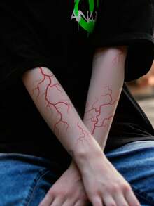 STARTTOOS 1pc Red Fake Blood Vessel Pattern Temporary Tattoo Sticker, For Women Daily, Party, Festival Decoration, Large Arm/Chest/Back Body Art - Red - View 2