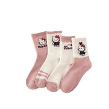 Sanrio 1/2/4/8Pairs Sanrio Random Shipping Sanrio Hello Kitty Kuromi Melody Cartoon Anime Pattern Children's Mid-Length Socks,Spring And Summer Sports Socks, Breathable, Odor Proof, And Sweat Absorbing Socks Suitable For Ages 9-25.