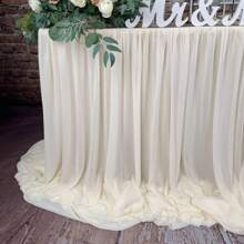 Falda de mesa premium de 6 pies de doble capa de poliéster y gasa - Diseño ondulado elegante, lavable a máquina, perfecto para bodas, fiestas, celebraciones del Día de San Valentín, mesas de regalos | Cubierta de mesa lujosa, decoraciones de mesa de boda, diseño de caída fluida