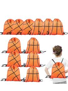 Mochila infantil com cordão e estampa de basquete, bolsa de armazenamento com desenho animado para atividades ao ar livre