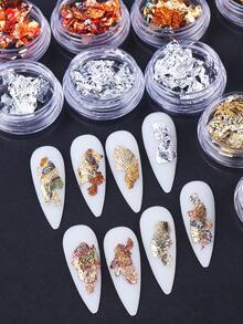 12色金属箔美甲装饰盒金银玫瑰金不对称薄片Y2K美甲设计DIY全息镜面沙龙美甲配件美甲用品 - 彩色 - 查看 4