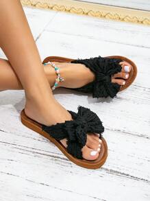 صنادل ذات تصميم أصلي جديد مزينة بفيونكة سوداء، بطراز أوروبي وأمريكي عصري، رومانسي وجذاب، مريح وخفيف الوزن، قابل للتنفس وسهل التنظيف، مناسب للتنقل اليومي، والعطلات على الشاطئ، والتسوق في الهواء الطلق، صندل بفتحة للأصبع بلون كاكي/أسود