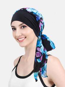 1 pieza Turbante de mujer, pañuelo para cáncer y quimioterapia, gorra con estampado de flores, cobertura para pérdida de cabello, pañuelo elástico, venda pre-atada, gorro para dormir - Multicolor - Ver 17