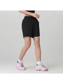 Quần short nữ mùa hè, màu trơn, có túi, kiểu dáng thường ngày, đa năng cho mặc hàng ngày, đi bộ đường dài, chạy bộ, đạp xe. Màu đen. - màu đen - Xem 14