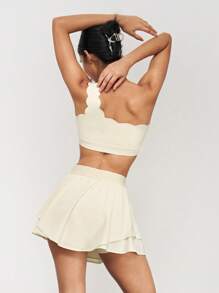 Top Cropped Esportivo com Recorte Ombro Único para Mulheres, Top Esportivo com Borda em Concha