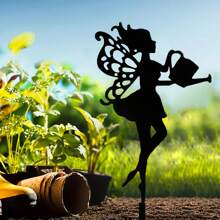 1 Stück Metall Kunst Fairy Silhouette Deko Statue, Gartenstecker Dekoration, Wanddekoration, geeignet für Außengarten, Terrasse, Park, Rasen, Pflanzkübel