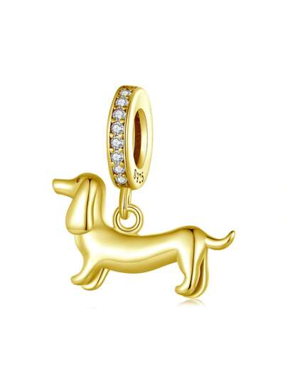 WOSTU 1pc 925 Sterling Silver Cute Dachshund Pendant Gold Pet Dog Beads Fit DIY Original Bracelets And Necklaces For Women Fine Jewelry Accessories