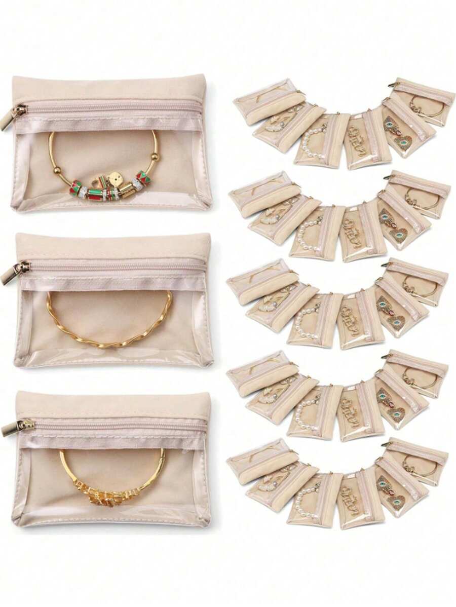 12 Stück Schmuckorganizer Set, Schmuck Reise Tasche/Etui/Beutel, geeignet für Frauen zum Aufbewahren von Halsketten, Armbändern, Ringen, Ohrringen, mit Reißverschluss verschlossen, kompakt & tragbar, schützt Schmuck vor Oxidation und Kratzer, Multifunktions-Aufbewahrung für Münzen, Schlüssel