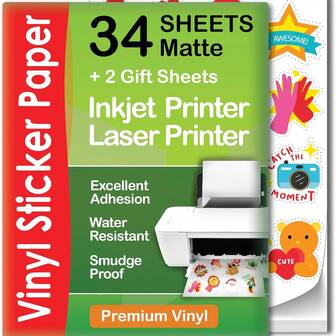 100 Sheets Glossy Printable Vinyl Sticker Paper For Inkjet And Laser Printers - 8.5" X 11" - Waterproof, Fast Drying, Vibrant Colors
