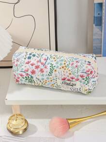 1 Peça/Conjunto Nécessaire de Maquiagem com Flores Frescas, Estilo com Zíper Acolchoado com Estampa Floral Rosa e Planta Verde, Grande Abertura, Portátil para Viagem. Necessaire de Maquiagem Pequena para Carregar na Mão. Nécessaire para Lavar no Banheiro, Bolsa de Armazenamento de Joias, Bolsa de Armazenamento de Produtos de Beleza, Bolsa de Armazenamento de Pincéis