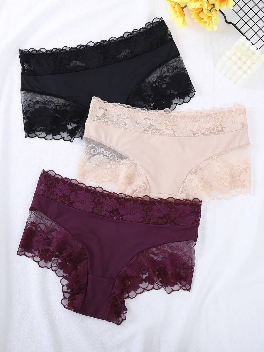 5pcs Mature & Charming Lace Patchwork Underwear, All Season - Multicolor - View 1