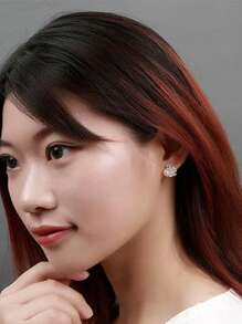 Gold Plated Stud Earrings With Small Simulated Pearl & Zirconia Stones, Elegant & Cute Design For Women, S925 Sterling Silver Earrings