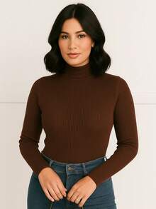 Cacharrel Women's Blouse Long Sleeve Ribbed Collar Cotton Simple Casual Night Home Daily Street Autumn Winter - 咖啡棕 - 查看 4