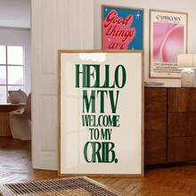 Tranh treo tường phong cách retro MTV "Chào mừng đến với ngôi nhà của tôi", tranh trang trí tường nghệ thuật, tranh chữ in, trang trí tường màu xanh lá cây, tranh treo tường không khung. - Nhiều màu - Xem 3