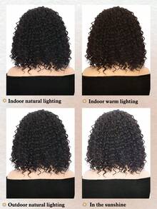 14inch Headband Wig Kinky Curly Wig Short Curly Water Wave Headband Wig Natural Black Headband Wig For Women, Glueless Half Wigs Synthetic Hair Curly Headband Wig - Black# - 查看 8