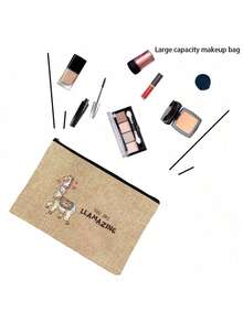 "Love Alpaca"Pattern Linen Tote Bag, Eid Al Adha Printed With A Alpaca Pattern,Small Bag With Print Travel Storage Bag,Large Capacity Travel Makeup Bag Reusable Women's Tote Bag, Double Handle Shopping School Bag, Large Capacity Shoulder Bag, Casual Tote Bag,Suitable For Commuting, School And Shopping, Convenient For Outdoor Use, Family Reunion,Feast Gift - Giving Gift For Friends And Besties,Festival Of Sacrifice - Khaki - View 8