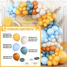 儿子来了气球拱门花环套装，波西米亚复古蓝黄橙裸色乳胶气球，适合阳光初体验主题婴儿洗礼生日派对装饰用品 - 混色 - 查看 11