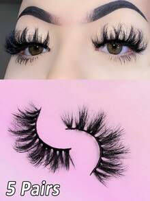 5 Pairs Makeup 3D False Eyelashes Fluffy And Dramatic Faux Mink Lashes Extension Reusable Eyelashes - Black - View 1