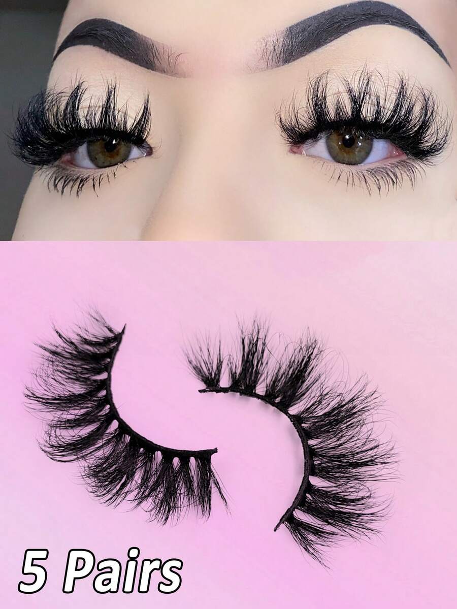 5 Pairs Makeup 3D False Eyelashes Fluffy And Dramatic Faux Mink Lashes Extension Reusable Eyelashes - Black - View 1