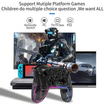 Wireless Controller Compatible With Switch/Lite/OLED, PC, Android, IOS - Ergonomic Gamepad With 7-Color RGB Lighting, Rapid Fire/Vibration Adjustment, And One-Key Wake-Up Function
