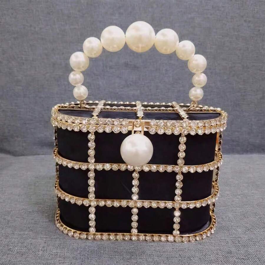 borsa a scatola di diamanti, borsa da sera in perle