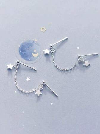 Star Double Ear Hole Earrings Female Minimalist Style Ear Chain Earrings Tassel Beans A Jewelry Two With Earrings Earrings