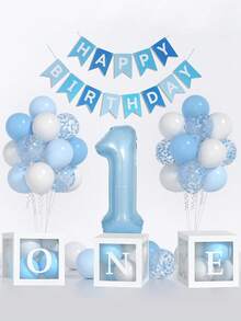 男女宝宝一周岁生日装饰套装，包含彩色纸屑气球、40英寸数字1气球、星星和心形铝箔气球以及生日横幅，专为一周岁宝宝生日派对设计 - 彩色 - 查看 11