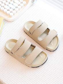 Summer Kids Hook And Loop Adjustable Toe Open Sandals, Comfortable Versatile Casual Indoor/Outdoor Beach Slippers - Beige - View 3